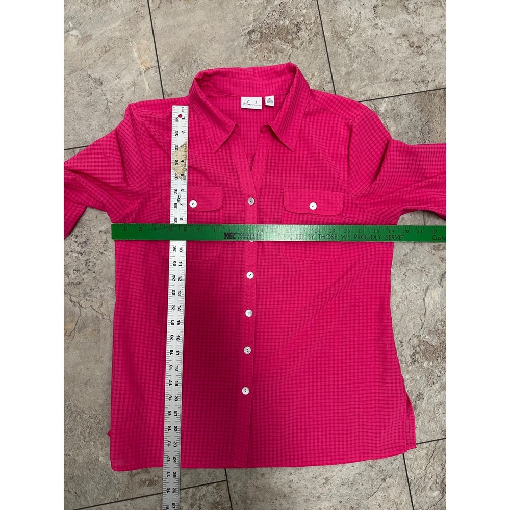 Kim Rogers 3/4 sleeve Sheer Material Pink Shirt Size M Button Up Faint Check - Picture 3 of 6